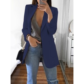 2個のスタイリッシュな無地ブラジャー&トップセット女性用 - カジュアル長袖ボタンノーズなしプラケットポケット付き、ポリエステル、Hライン、春/夏/秋、カジュアルアットワール|モダンカジュアルウェア|ポリエステルジャケット
