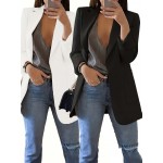 2個のスタイリッシュな無地ブラジャー&トップセット女性用 - カジュアル長袖ボタンノーズなしプラケットポケット付き、ポリエステル、Hライン、春/夏/秋、カジュアルアットワール|モダンカジュアルウェア|ポリエステルジャケット