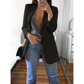 2個のスタイリッシュな無地ブラジャー&トップセット女性用 - カジュアル長袖ボタンノーズなしプラケットポケット付き、ポリエステル、Hライン、春/夏/秋、カジュアルアットワール|モダンカジュアルウェア|ポリエステルジャケット