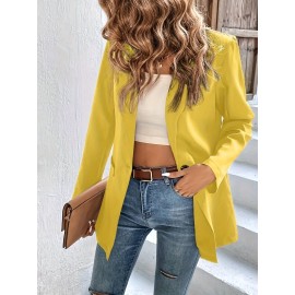 ボタンフロントノッチラペルブレザー、オフィスや仕事に最適なエレガントな長袖ブレザー、女性用服