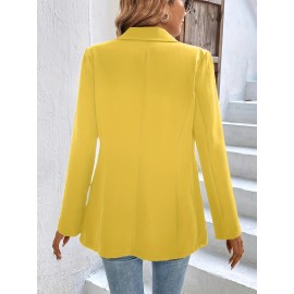 ボタンフロントノッチラペルブレザー、オフィスや仕事に最適なエレガントな長袖ブレザー、女性用服