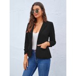 ソリッドボタンフロントブレザー、オフィス&仕事用カジュアルラペルネックブレザー、婦人服
