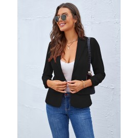 ソリッドボタンフロントブレザー、オフィス&仕事用カジュアルラペルネックブレザー、婦人服