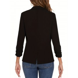 ソリッドボタンフロントブレザー、オフィス&仕事用カジュアルラペルネックブレザー、婦人服