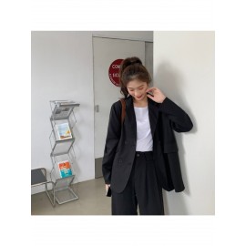 女性用軽量春/秋スモールブレザーベスト - シックなカジュアルルーズフィット長袖無地ボタンフロントHシルエットジャケット、多様なレイヤリングに適した季節のファッション｜高品質生地