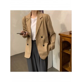 女性用軽量春/秋スモールブレザーベスト - シックなカジュアルルーズフィット長袖無地ボタンフロントHシルエットジャケット、多様なレイヤリングに適した季節のファッション｜高品質生地