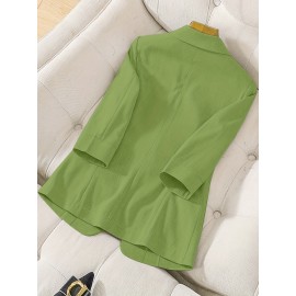 エレガントなライトブルーの女性用ブレザー - シックなポリエステル製シングルブレストジャケット、ポケット付き、長袖、洗濯機可 春夏用、オフィスカジュアルブレザー | ノッチカラーブレザー | ポリエステル生地