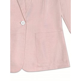 エレガントなライトブルーの女性用ブレザー - シックなポリエステル製シングルブレストジャケット、ポケット付き、長袖、洗濯機可 春夏用、オフィスカジュアルブレザー | ノッチカラーブレザー | ポリエステル生地