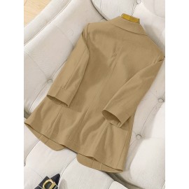 エレガントなライトブルーの女性用ブレザー - シックなポリエステル製シングルブレストジャケット、ポケット付き、長袖、洗濯機可 春夏用、オフィスカジュアルブレザー | ノッチカラーブレザー | ポリエステル生地