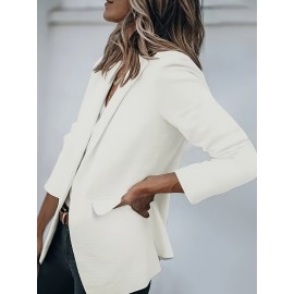 無地シングルブレストブレザー、エレガントな長袖ラペルカラーブレザー、仕事やオフィス用、レディース服