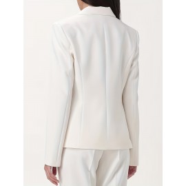 無地シングルブレストブレザー、エレガントな長袖ラペルカラーブレザー、仕事やオフィス用、レディース服