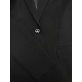 無地シングルブレストブレザー、エレガントな長袖ラペルカラーブレザー、仕事やオフィス用、レディース服