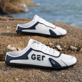 1 ペアのメンズスタイリッシュなブラックスリッポンスニーカー、「GER」&「VIR」ロゴ付き - カジュアルな集まり、ビーチ、パークウォークに最適 - レースアップ、EVAインソール、PVCソール、屋外用靴|スタイリッシュなスニーカー|EVAインソールシューズ