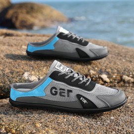 1 ペアのメンズスタイリッシュなブラックスリッポンスニーカー、「GER」&「VIR」ロゴ付き - カジュアルな集まり、ビーチ、パークウォークに最適 - レースアップ、EVAインソール、PVCソール、屋外用靴|スタイリッシュなスニーカー|EVAインソールシューズ