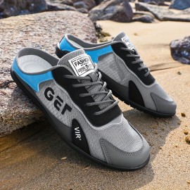 1 ペアのメンズスタイリッシュなブラックスリッポンスニーカー、「GER」&「VIR」ロゴ付き - カジュアルな集まり、ビーチ、パークウォークに最適 - レースアップ、EVAインソール、PVCソール、屋外用靴|スタイリッシュなスニーカー|EVAインソールシューズ