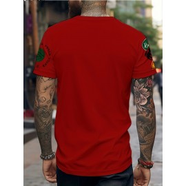 メンズ レッド グラフィックTシャツ「SHOW ME STATE」デザイン - カジュアル 半袖 クルーネック、ポリエステル混紡、洗濯機可、幾何学模様、オールシーズン着用、カジュアルウェア | グラフィックティー | 快適なフィット感
