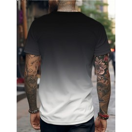 メンズ クイックドライ 通気性Tシャツ - カジュアルグラデーションデザイン、ゆったりフィット、ポリエステル、ラウンドネック、パーティーやギフトに最適