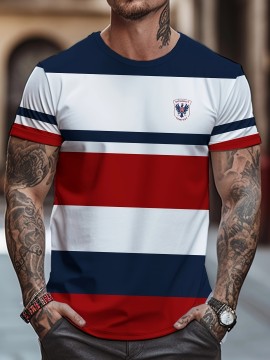 メンズカジュアルクルーネックTシャツ、100%ポリエステルニット生地、レギュラーフィット、半袖、ハート柄の通気性速乾トップ、オールシーズン用