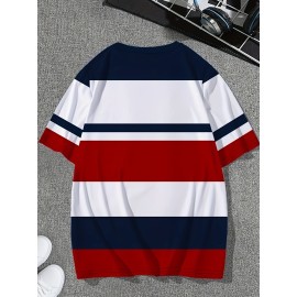 メンズカジュアルクルーネックTシャツ、100%ポリエステルニット生地、レギュラーフィット、半袖、ハート柄の通気性速乾トップ、オールシーズン用