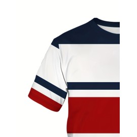 メンズカジュアルクルーネックTシャツ、100%ポリエステルニット生地、レギュラーフィット、半袖、ハート柄の通気性速乾トップ、オールシーズン用