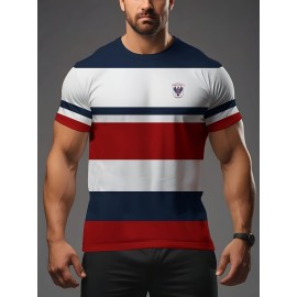 メンズカジュアルクルーネックTシャツ、100%ポリエステルニット生地、レギュラーフィット、半袖、ハート柄の通気性速乾トップ、オールシーズン用