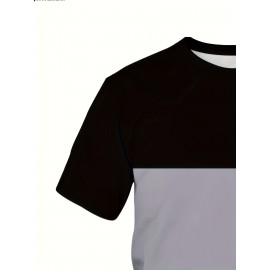 メンズ クイックドライ 通気性Tシャツ - カジュアルなゆったりフィット、カラーブロックデザインとカモメのグラフィック、パーティーやギフトに最適、多目的服 | トレンディなカジュアルトップ | 光沢のある生地