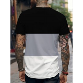 メンズ クイックドライ 通気性Tシャツ - カジュアルなゆったりフィット、カラーブロックデザインとカモメのグラフィック、パーティーやギフトに最適、多目的服 | トレンディなカジュアルトップ | 光沢のある生地