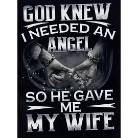 My Wife My Angel Print、Men's Graphic Design Crew Neck Novel Tシャツ、カジュアルな快適なティーシャツ、夏のためのメンズ服トップス、日常のバケーションリゾート用