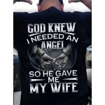 My Wife My Angel Print、Men's Graphic Design Crew Neck Novel Tシャツ、カジュアルな快適なティーシャツ、夏のためのメンズ服トップス、日常のバケーションリゾート用