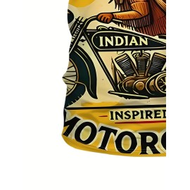 「インディアンモーターサイクル」グラフィックデザインのカジュアルなクルーネックTシャツ、ショートスリーブトップ、軽く伸びる素材、全年間で使えるレギュラーフィット