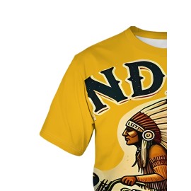 「インディアンモーターサイクル」グラフィックデザインのカジュアルなクルーネックTシャツ、ショートスリーブトップ、軽く伸びる素材、全年間で使えるレギュラーフィット