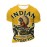 「インディアンモーターサイクル」グラフィックデザインのカジュアルなクルーネックTシャツ、ショートスリーブトップ、軽く伸びる素材、全年間で使えるレギュラーフィット