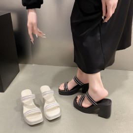 夏用厚底ハイヒールサンダル、高品質プラットフォーム、多機能フレンチフェアリースタイルのチャンキーヒールスライド