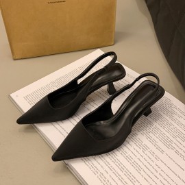 レディース スリップオン ミッドヒール サンダル - ポインテッドトゥ バックレスデザイン、フレアヒール、PUカバーアッパー＆ラバーソール、ベージュ 新作サマーファッション パンプス カジュアル＆フォーマル用イブニングシューズ | ポインテッドトゥ フットウェア | 耐久性のあるソール シューズ、高ヒールサンダル
