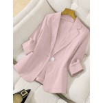 エレガントなライトブルーの女性用ブレザー - シックなポリエステル製シングルブレストジャケット、ポケット付き、長袖、洗濯機可 春夏用、オフィスカジュアルブレザー | ノッチカラーブレザー | ポリエステル生地