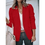 無地シングルブレストブレザー、エレガントな長袖ラペルカラーブレザー、仕事やオフィス用、レディース服